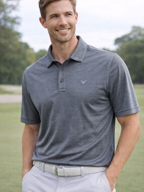 Callaway Opti-Dri Polo Shirt Mens XXL Gray Striped Golf Performance Stretch